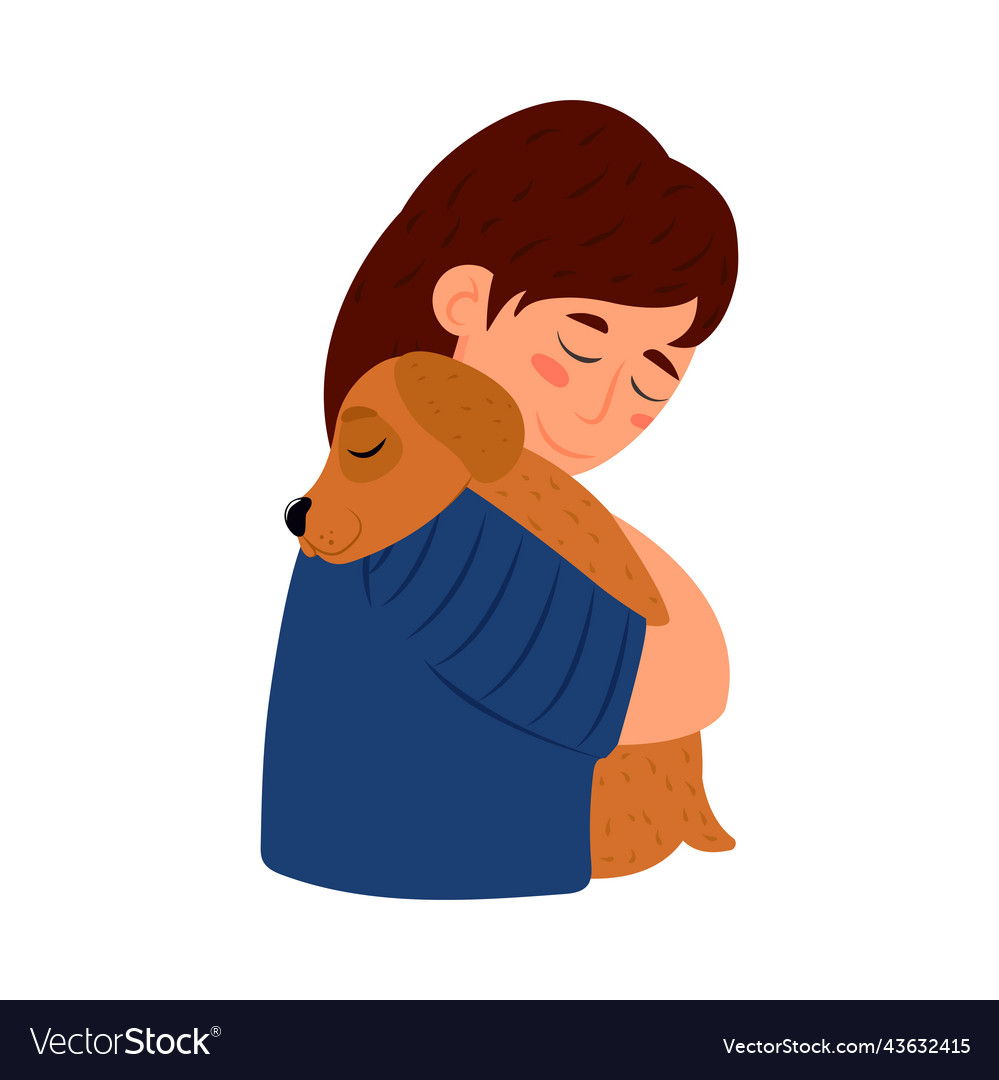 Woman hugging dog Royalty Free Vector Image - VectorStock