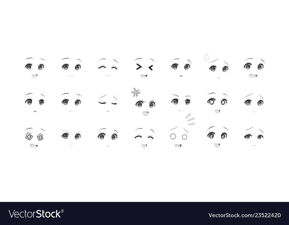 Vetor de Emotion anime icon sad in simple black design do Stock