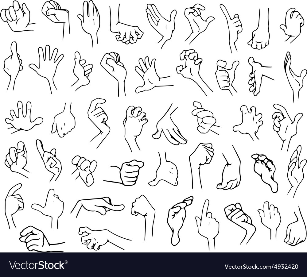 cartoon hands pack lineart 3 royalty free vector image