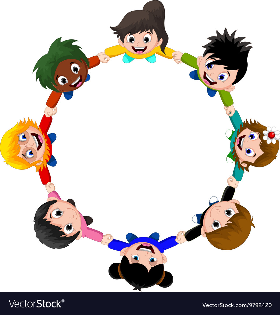 Circle of happy children different races Vector Image