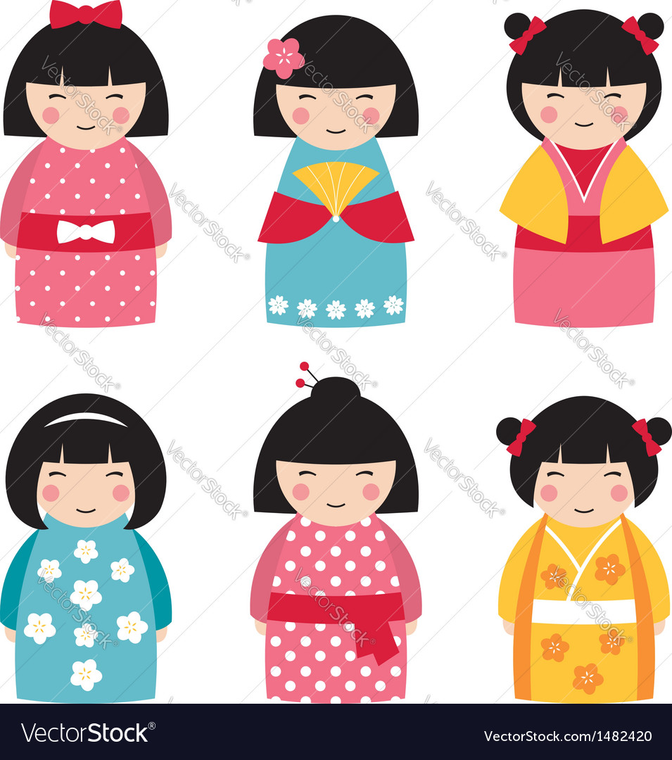 Dolls in japanese style Royalty Free Vector Image