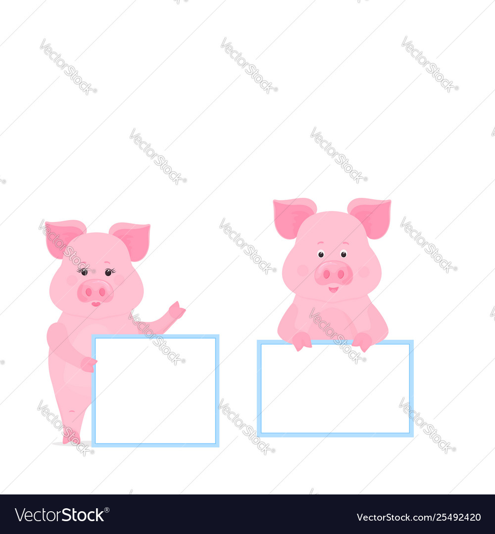 Pig hold a blank sign clean poster empty poster Vector Image