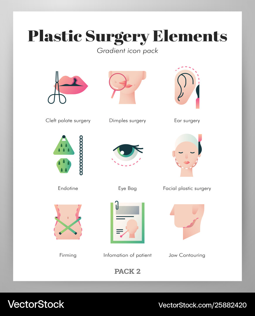 Plastic surgery elements gradient pack Royalty Free Vector