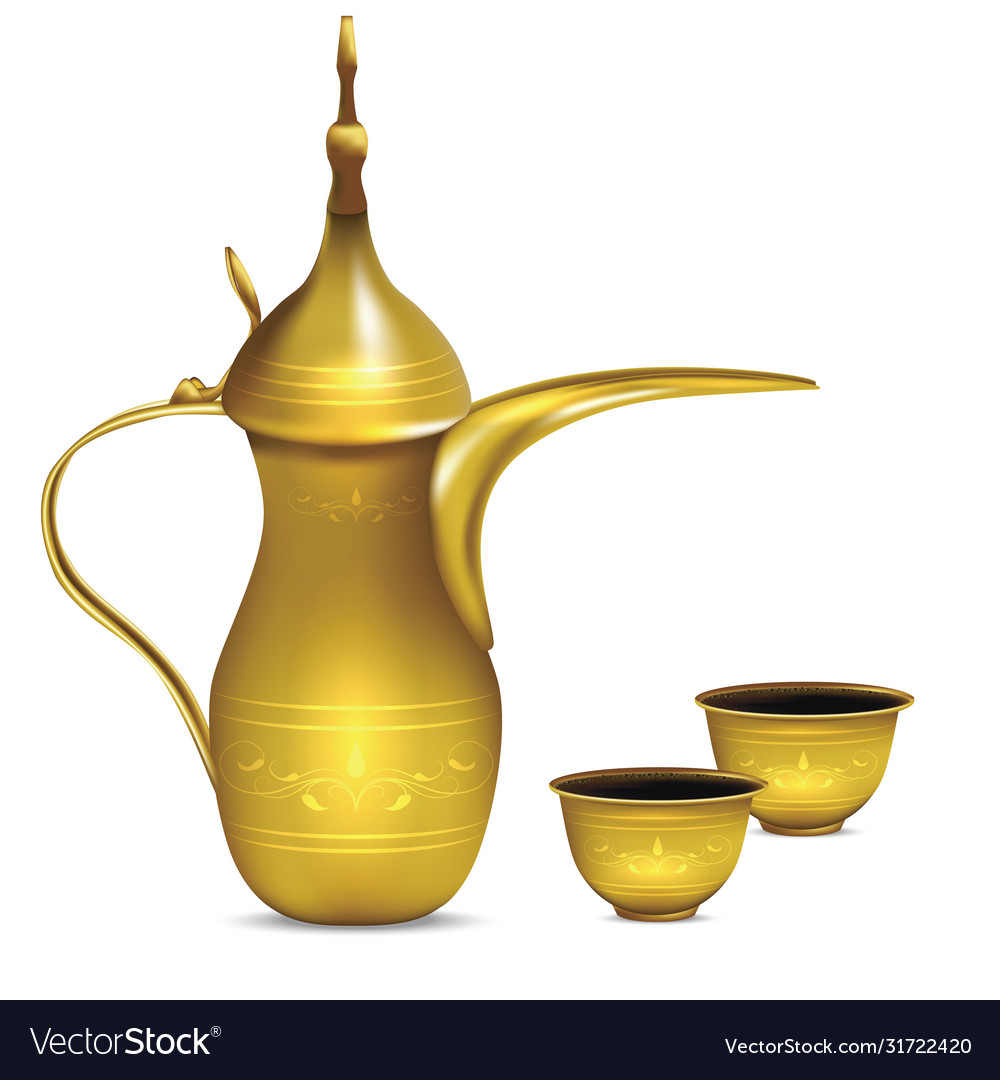 Realistic detailed 3d shiny metal arabic coffee Vector Image