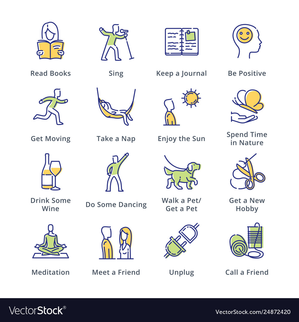 Stress relievers icons - outline series Royalty Free Vector