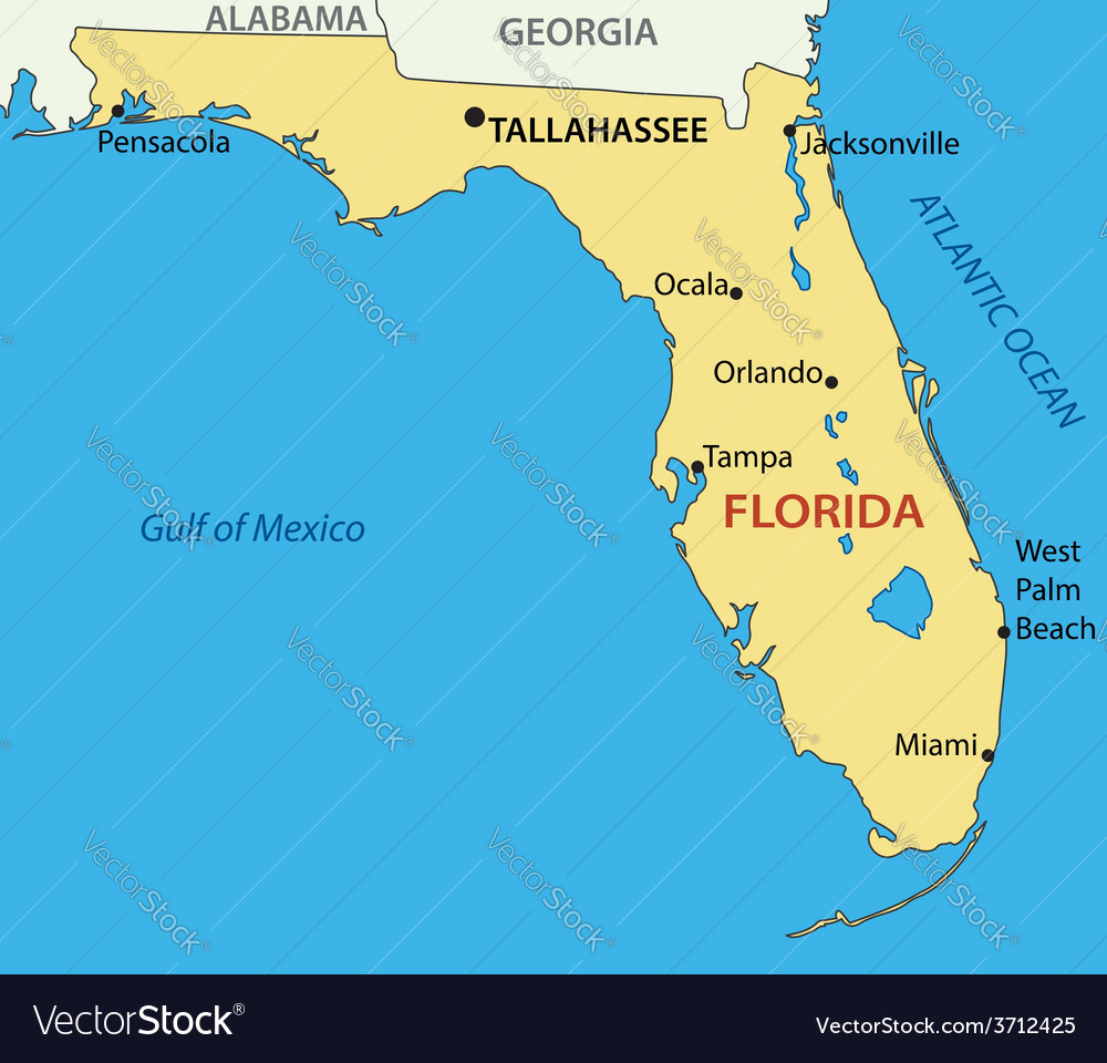 The Map Of Florida Florida - Map Royalty Free Vector Image - Vectorstock