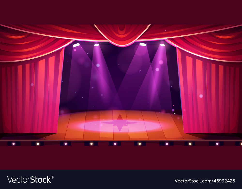 Theater concert stage with curtain cartoon scene Vector Image