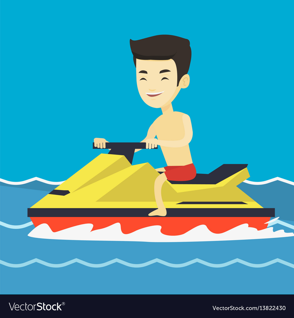 Asian Man Training On Jet Ski In The Sea Vector Image