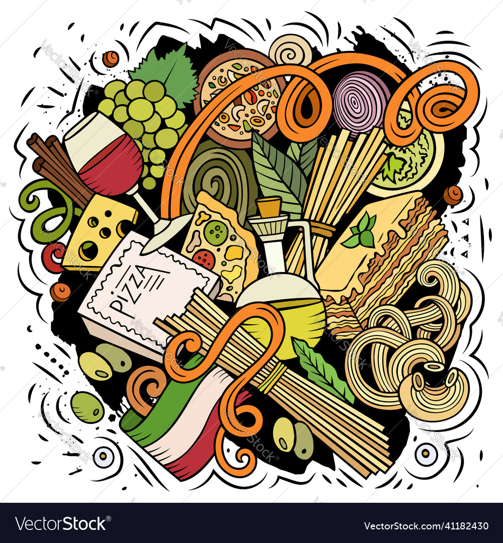 Cartoon doodles italian food funny Royalty Free Vector Image