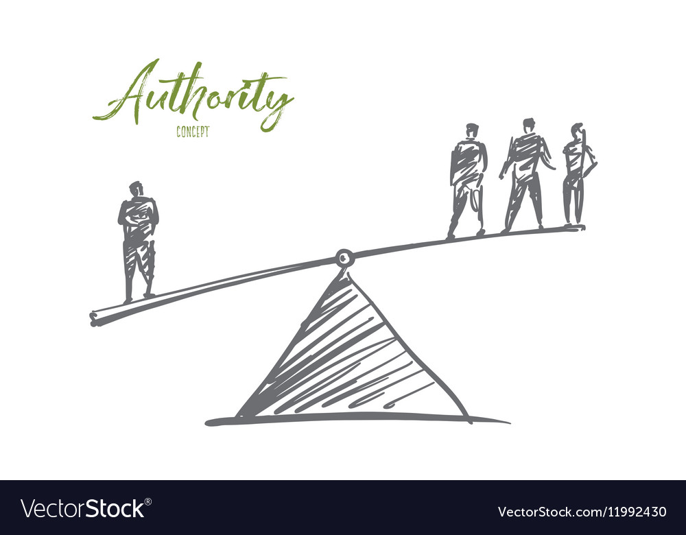 Hand drawn man outweighting three men on scales