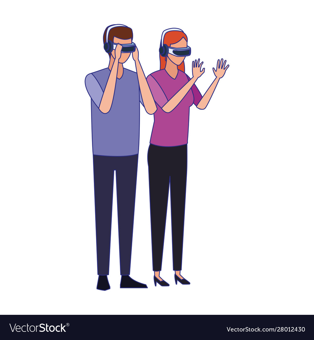 Man and woman using technology augmented Vector Image