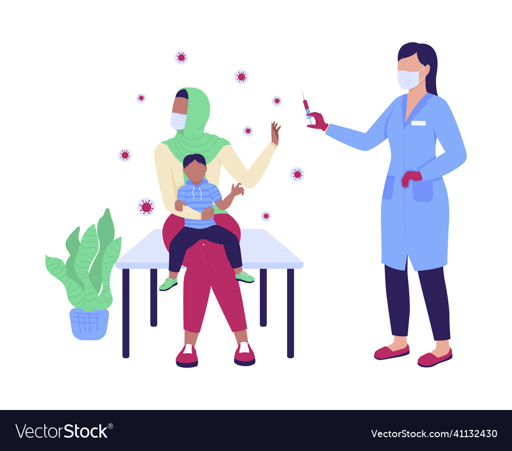 Mother with child refuses vaccine semi flat color Vector Image