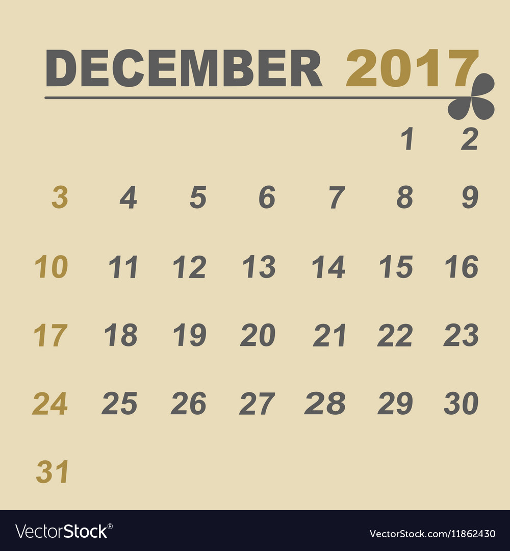 Simple calendar template of december 2017 Vector Image