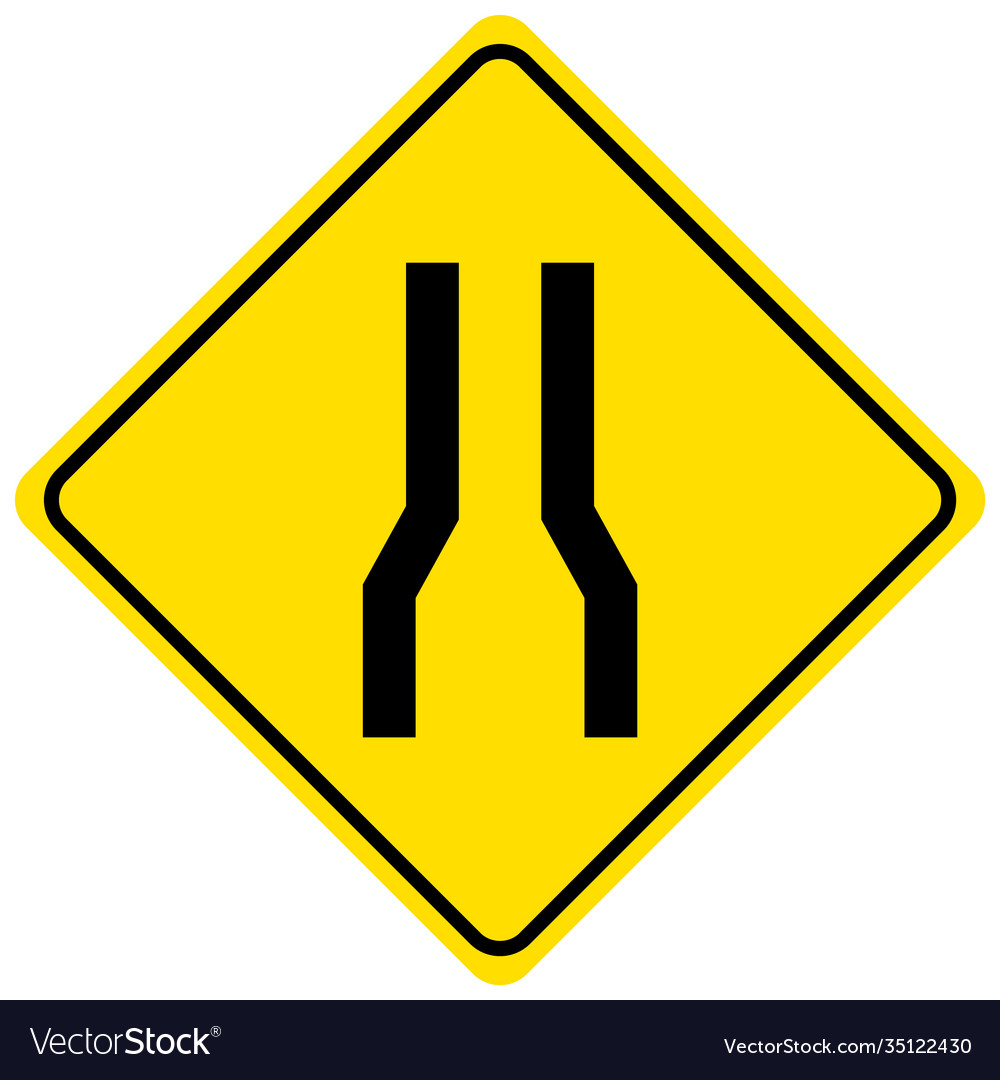 Warning sign for a road narrowing on white Vector Image