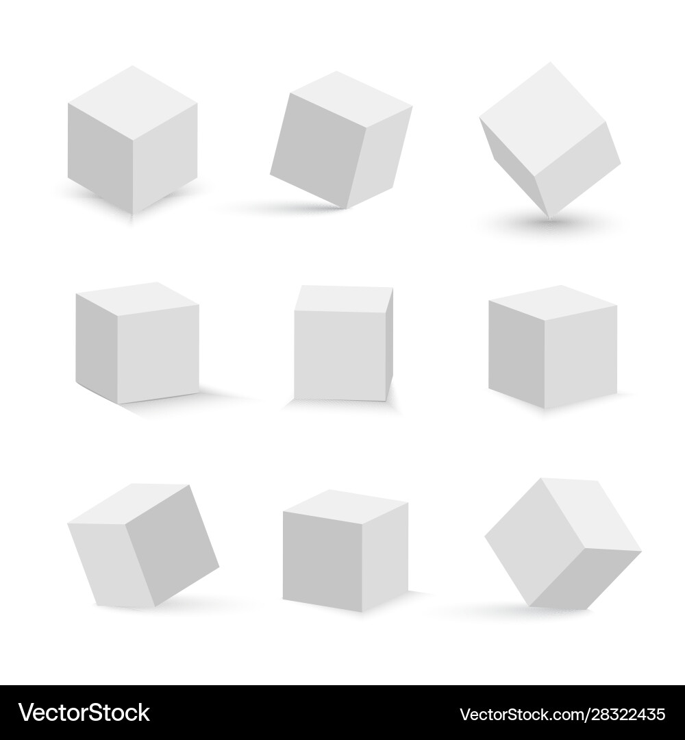 White cubes set 3d abstract box with shadow Vector Image