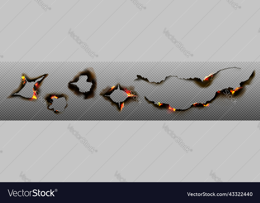 Burn paper holes and borders burnt pages set vector image Burn paper holes and borders burnt pages set
