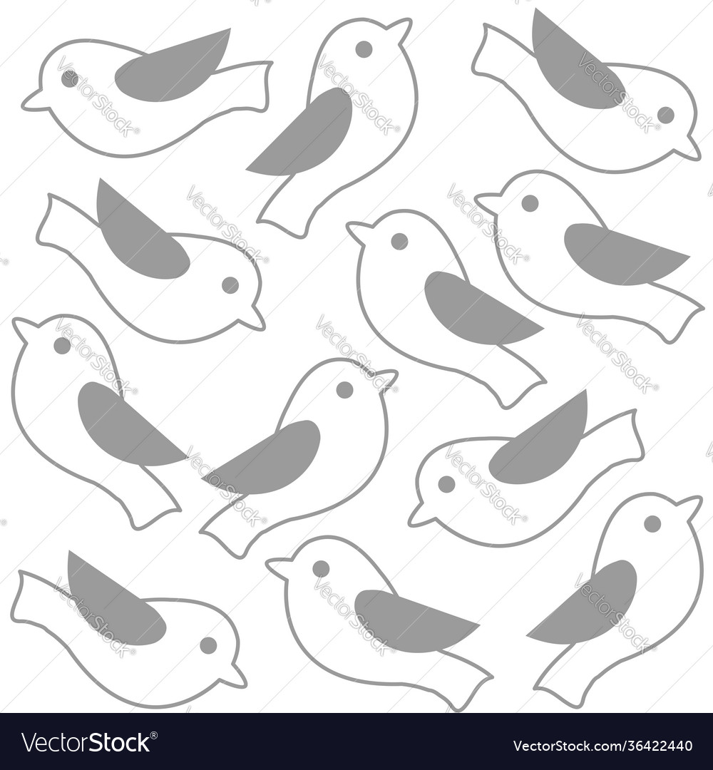 Monochrome cute birds seamless pattern line art