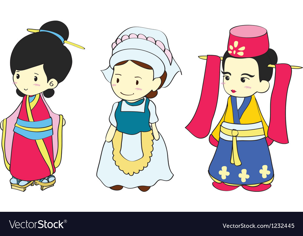 Cute girls in traditional clothing Royalty Free Vector Image