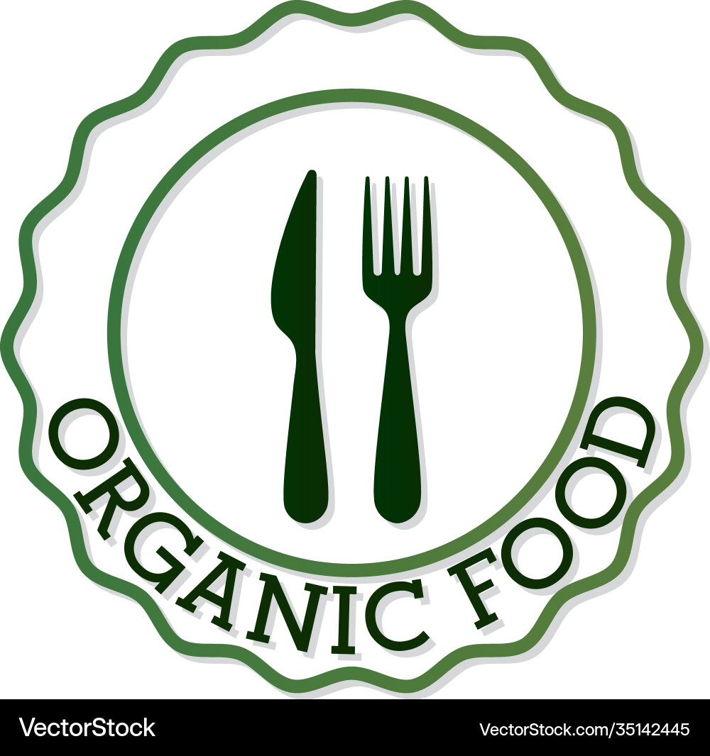 Organic lettering with a fork and knife on white Vector Image