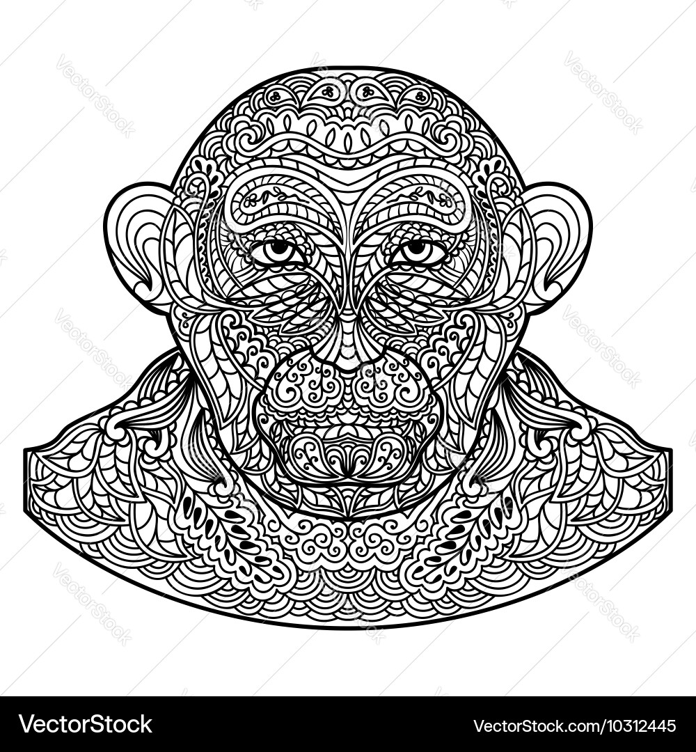 Patterned monkey head isolated on white background