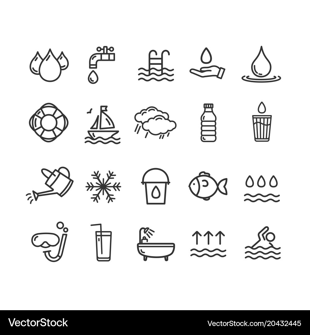 Pool and water signs black thin line icon set Vector Image