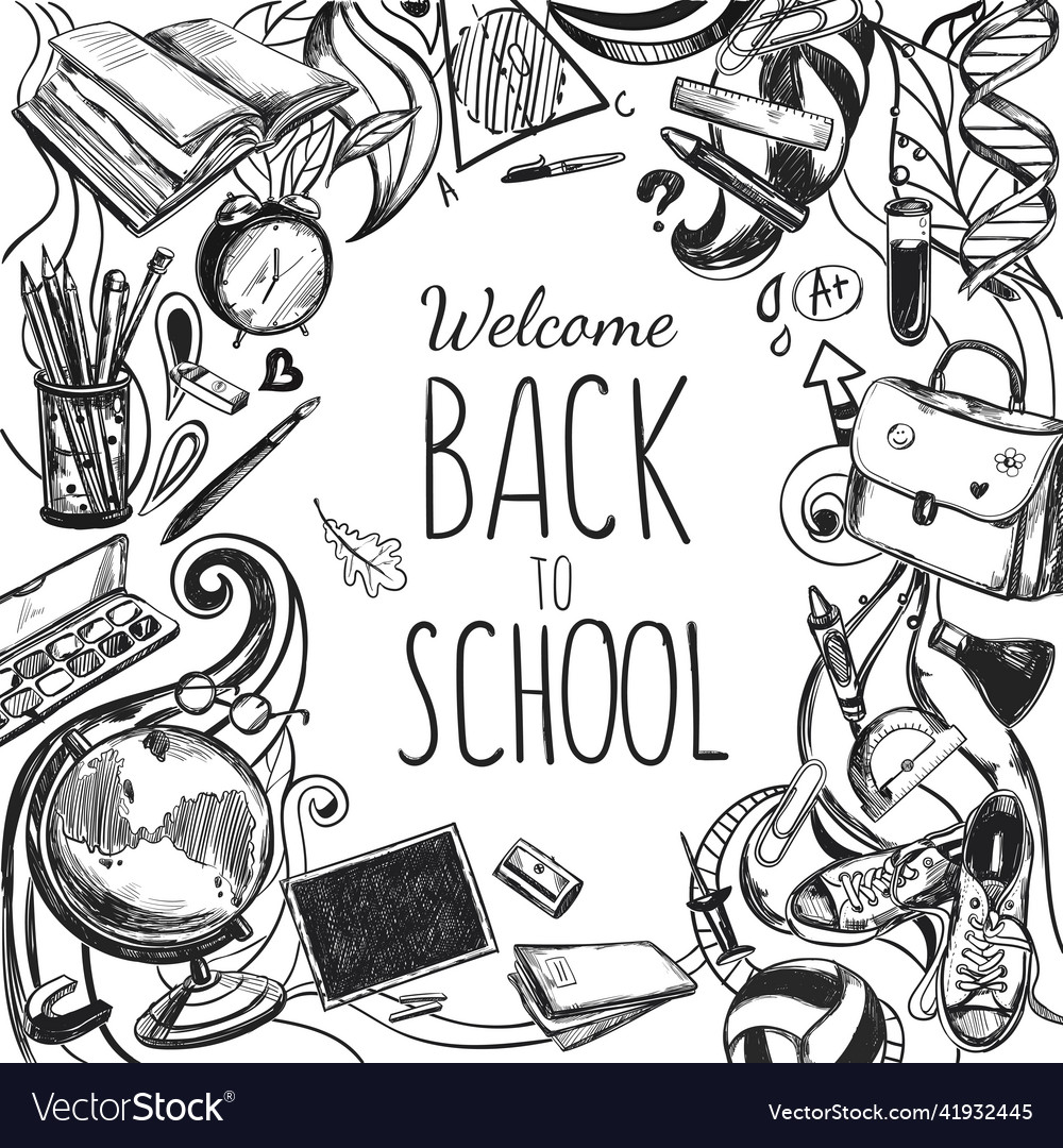 Sketch doodles back to school frame