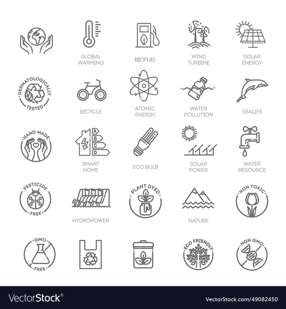 Ecology and green energy thin line web icon set Vector Image