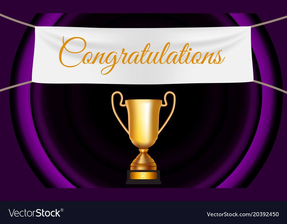 Gold cup winner congratulations background Vector Image