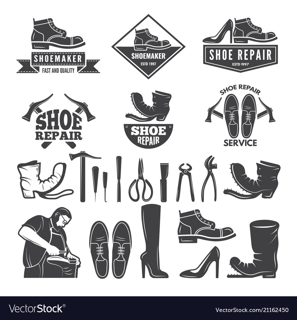 Monochrome various tools for shoe Royalty Free Vector Image