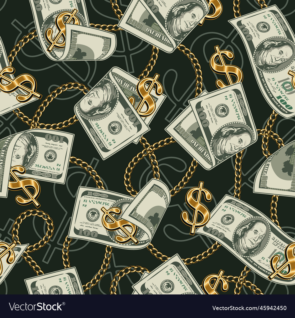 pattern-with-dollar-bills-gold-dollar-sign-chains-vector-image