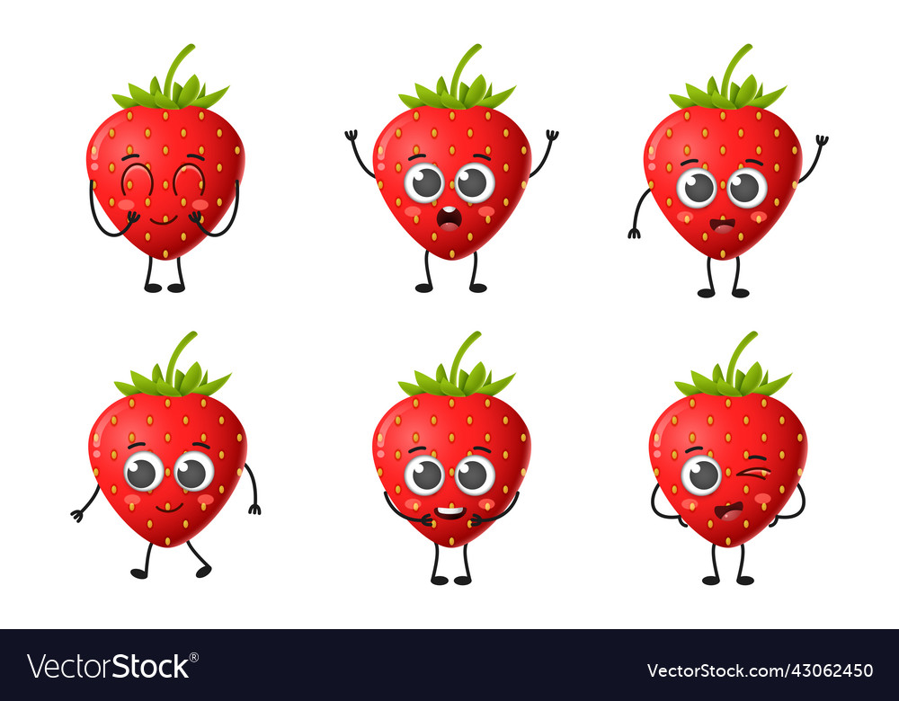 Set of cute cartoon strawberry fruit character