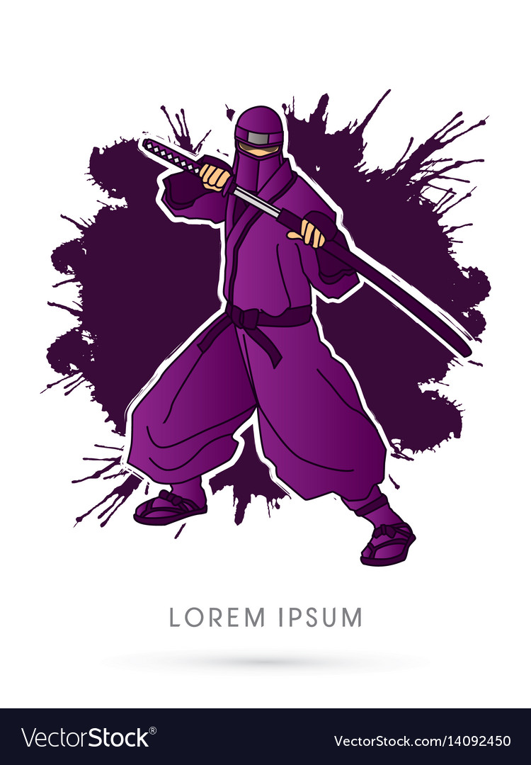 Violet ninja and sword Royalty Free Vector Image