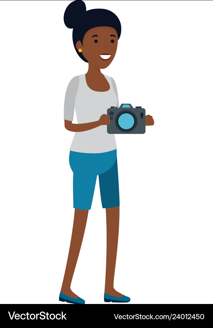 Young black woman with camera Royalty Free Vector Image
