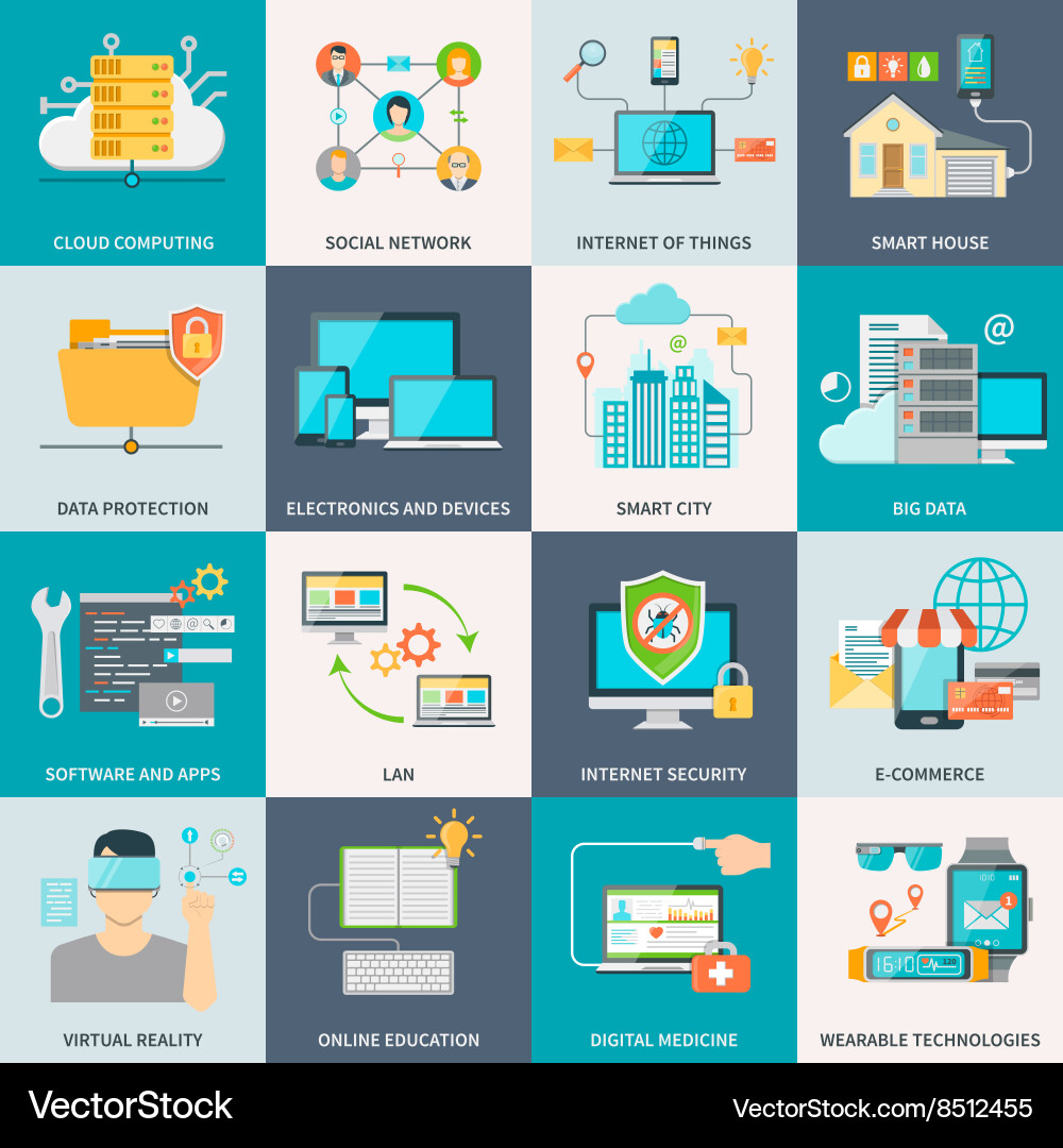 Information technologies concept flat icons Vector Image