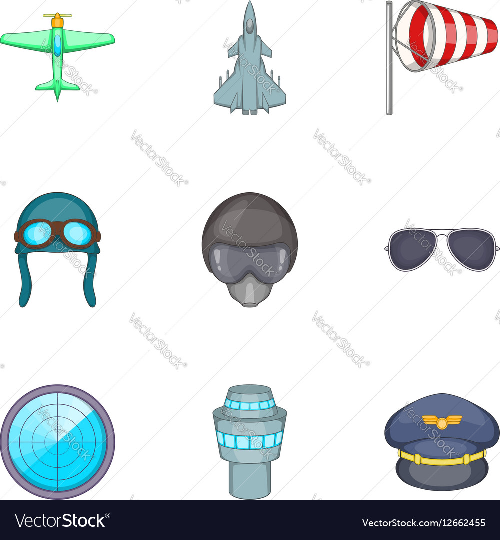 Pilot icons set cartoon style Royalty Free Vector Image Pilot icons set cartoon style Royalty Free Vector Image