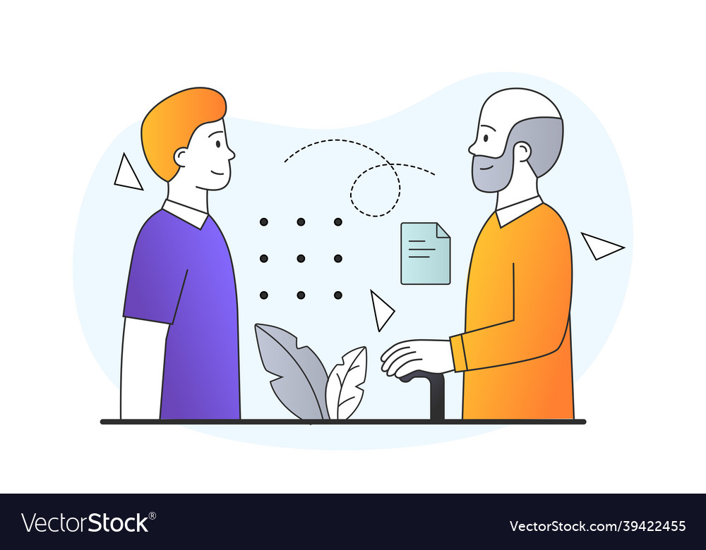 Yoiung and old men look at each other vector image Yoiung and old men look at each other
