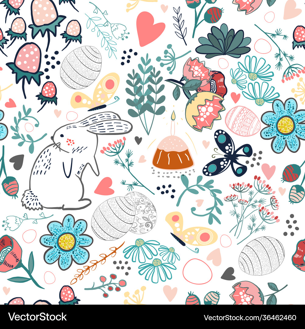 Cute hand drawn easter seamless pattern Royalty Free Vector