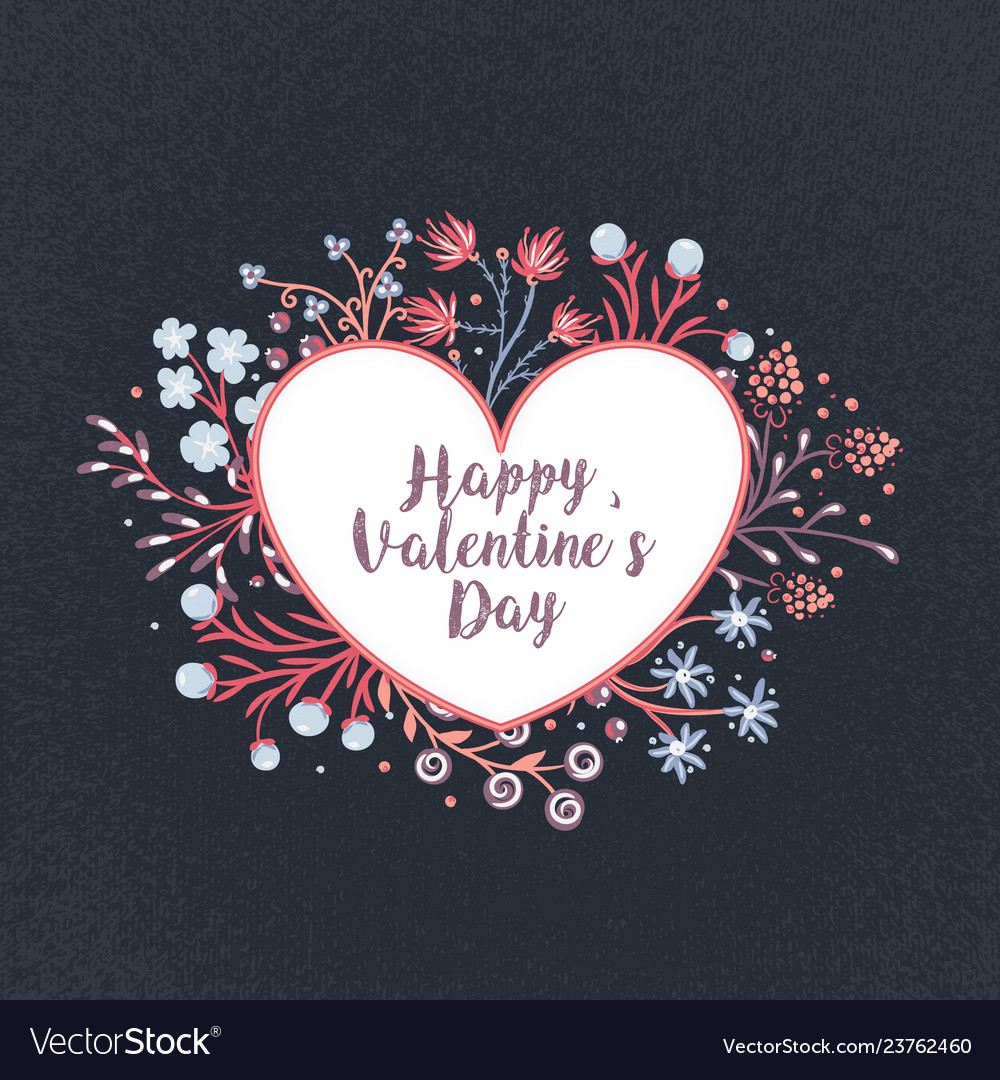 Happy valentines day flowers around heart Vector Image