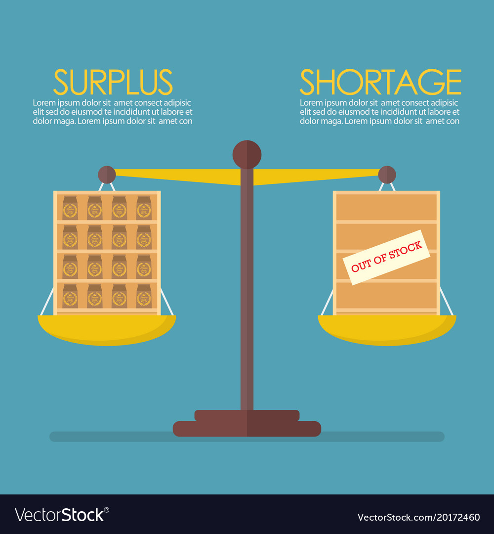 Surplus and shortage balance on scale Royalty Free Vector