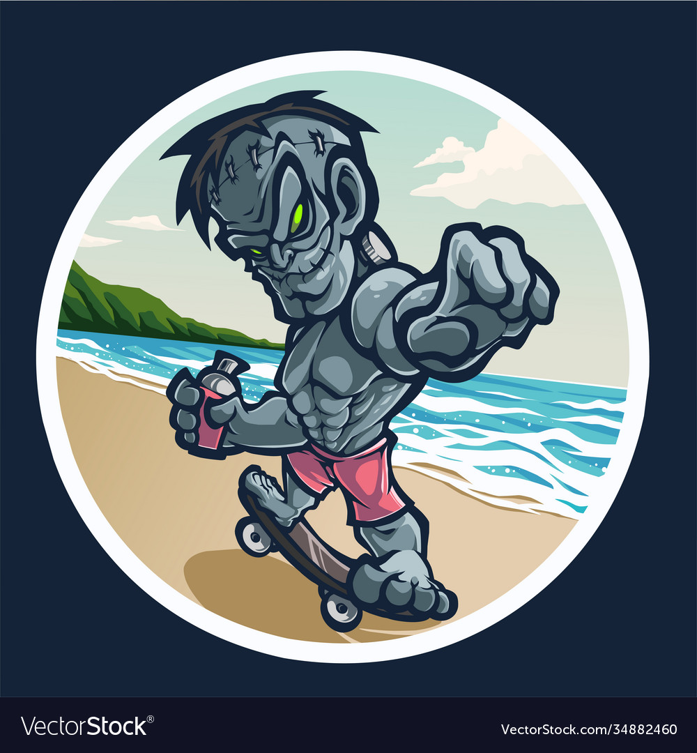 Zombie mascot logo with skateboard