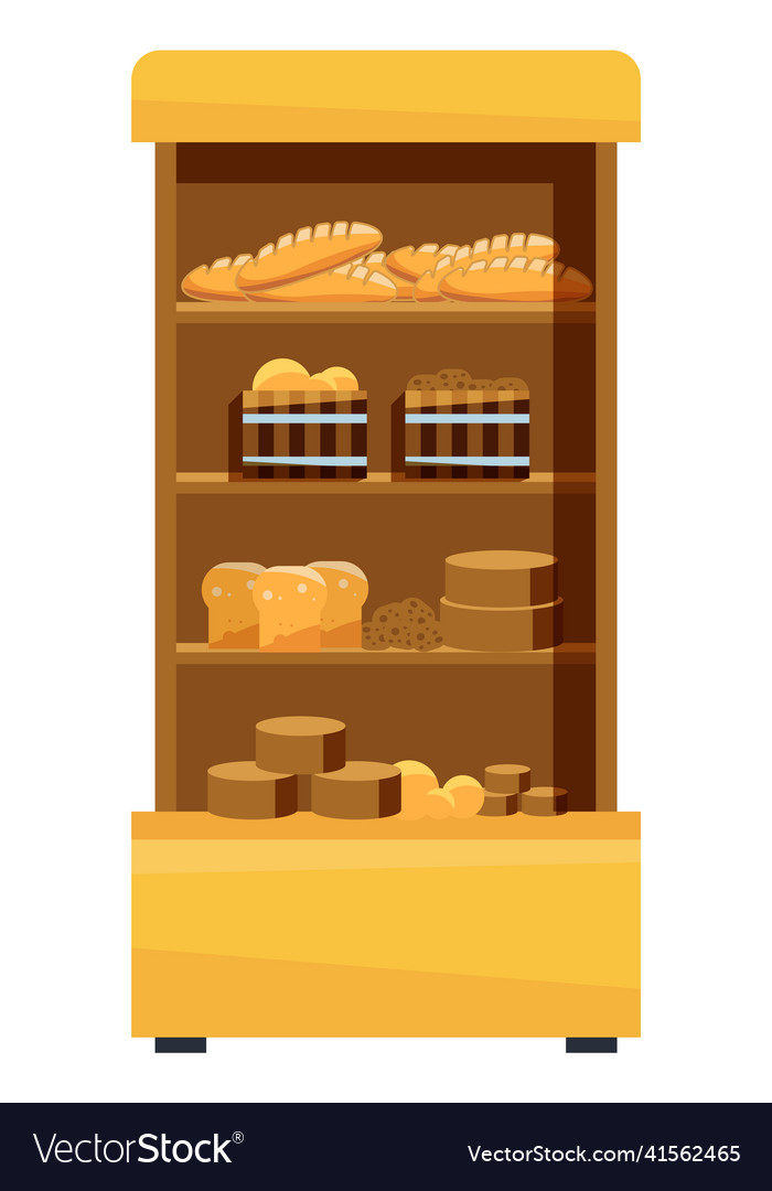 Bakery display store shelves with bread Royalty Free Vector