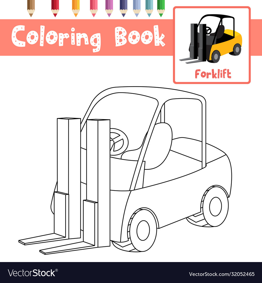 Coloring Page Forklift Cartoon Character Vector Image