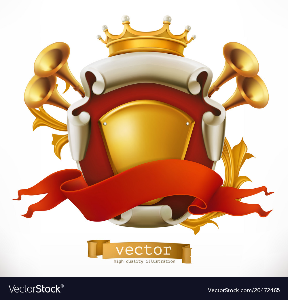 Crown and shield king 3d icon Royalty Free Vector Image