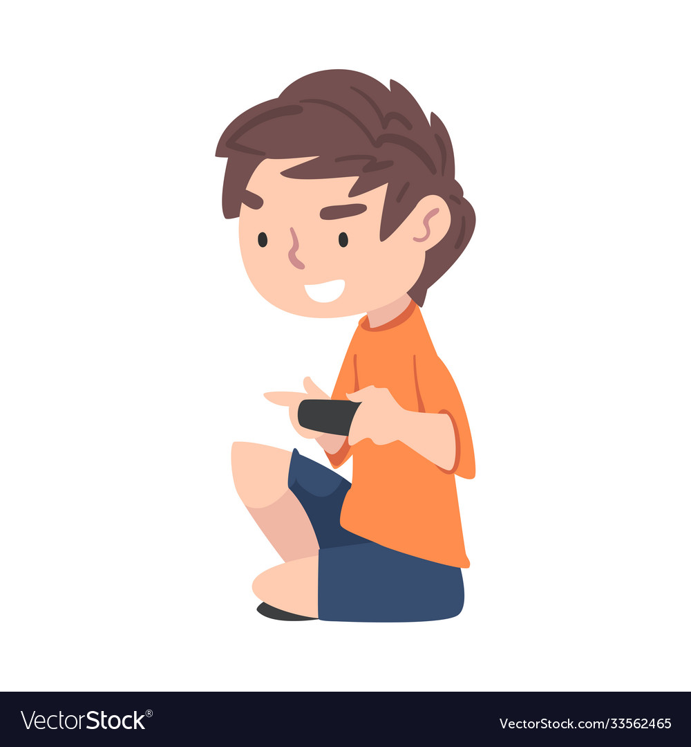 Excited boy playing video games on game