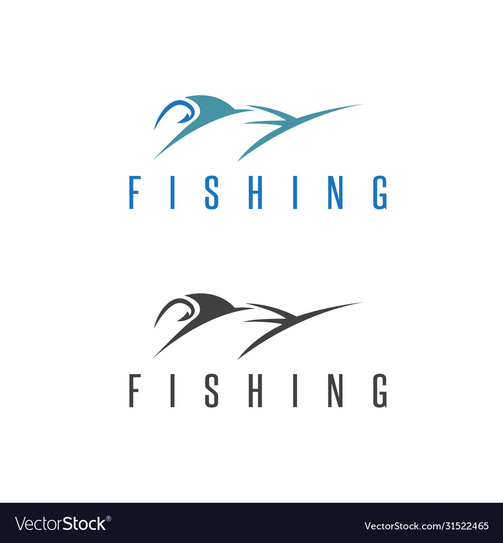 Fishing set with outline marlin Royalty Free Vector Image