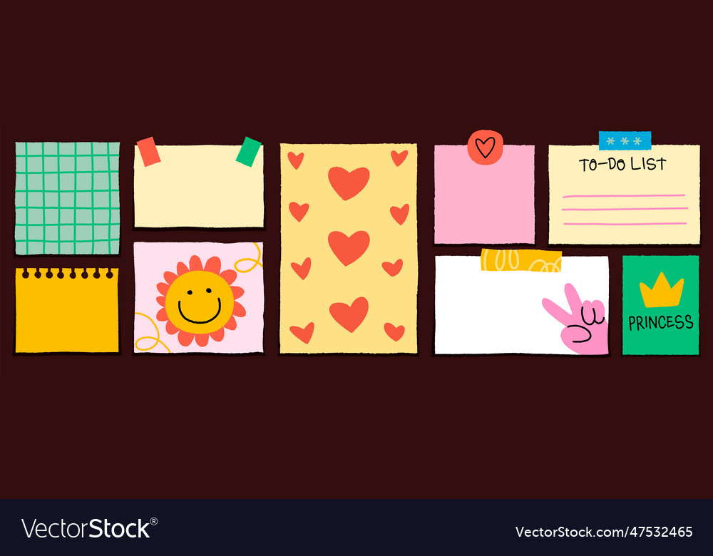 Reminder stickers cute paper notes notebook memo Vector Image