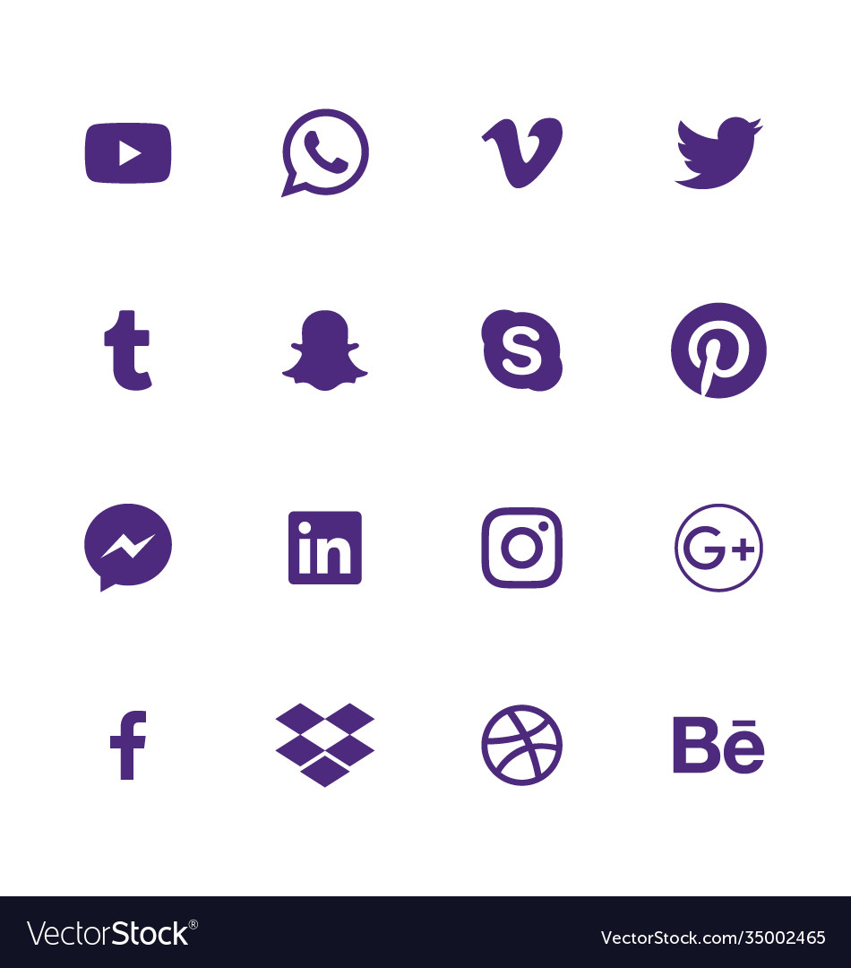 Social media indigo icons reverse alphabetical Vector Image