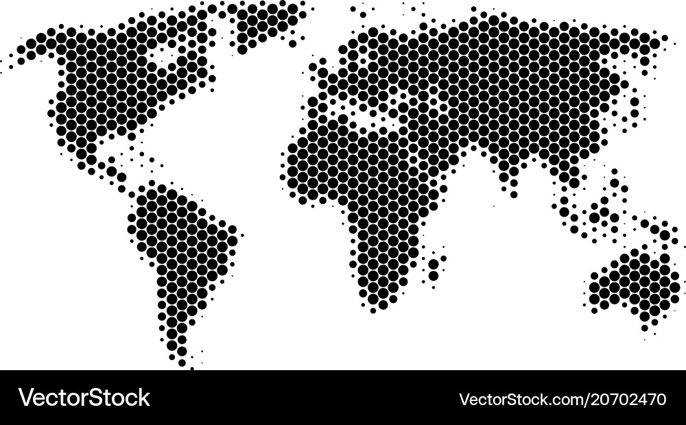 Dot halftone world map Royalty Free Vector Image