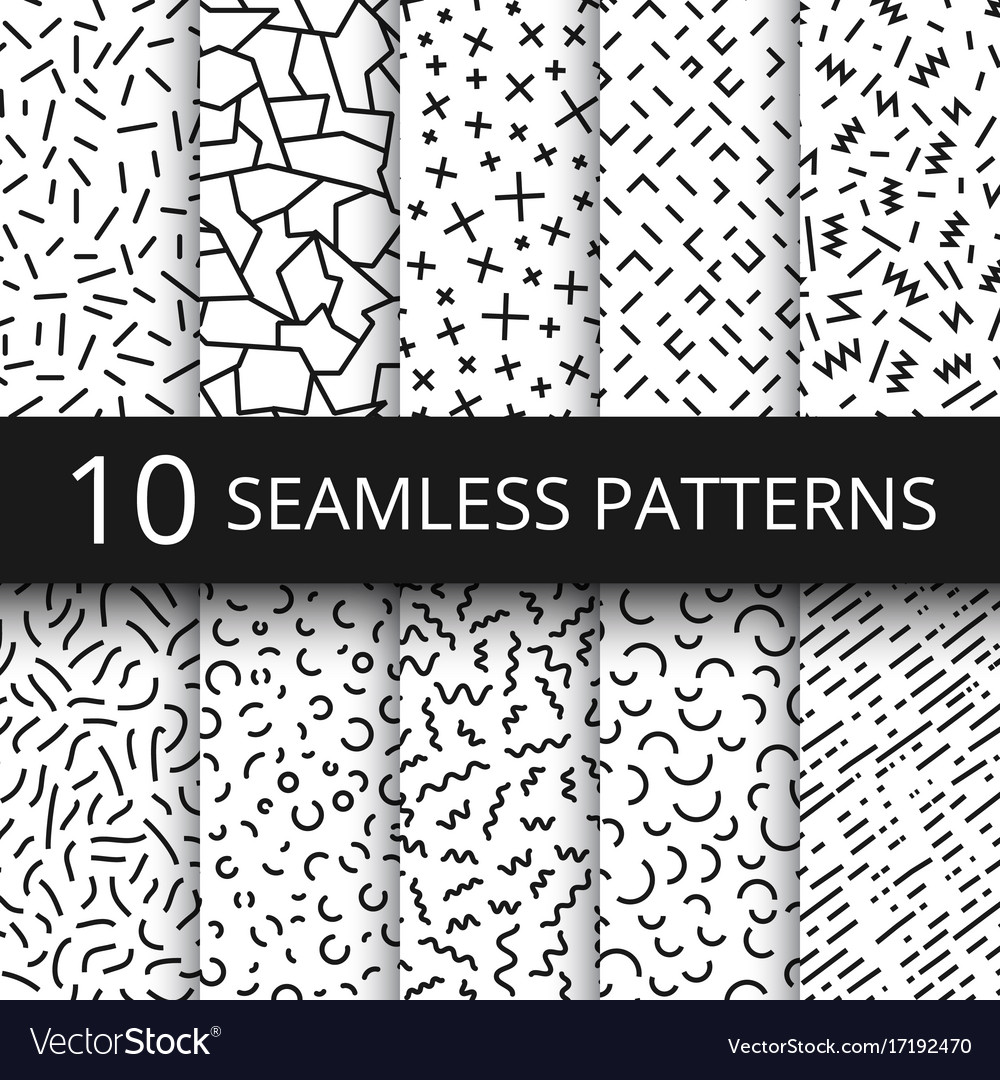 Funky memphis seamless patterns 80s Royalty Free Vector