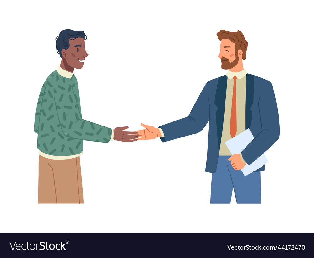 Men giving handshake team work Royalty Free Vector Image